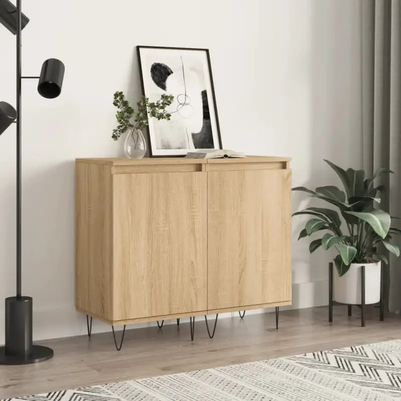 Dressoir met metalen poten en bewerkt hout voor een tijdloze uitstraling - Sonoma eiken / 2 - Dressoirs & buffetkasten