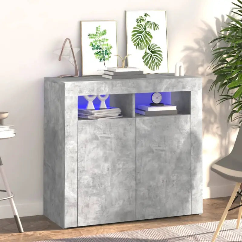 Dressoir met rgb led-verlichting en duurzaam bewerkt hout - Betongrijs / 80 x 35 x 75 cm / 1 - Dressoirs & buffetkasten