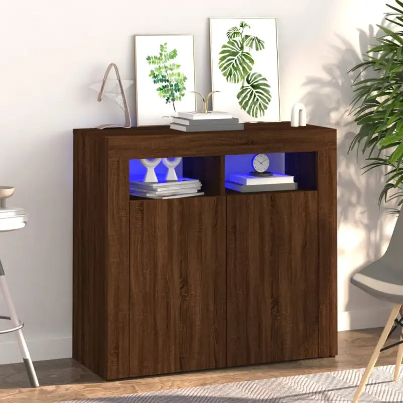 Dressoir met rgb led-verlichting en duurzaam bewerkt hout - bruin eikenkleur / 80 x 35 x 75 cm / 1 - Dressoirs &