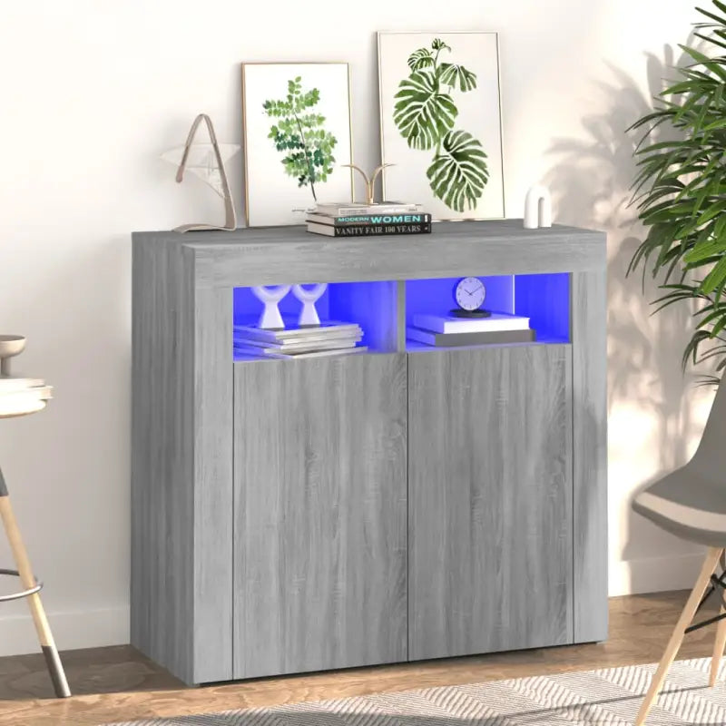 Dressoir met rgb led-verlichting en duurzaam bewerkt hout - Grijs sonoma / 80 x 35 x 75 cm / 1 - Dressoirs &