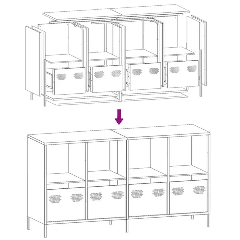 Dressoir met stevig tafelblad van koudgewalst staal - Dressoirs & buffetkasten