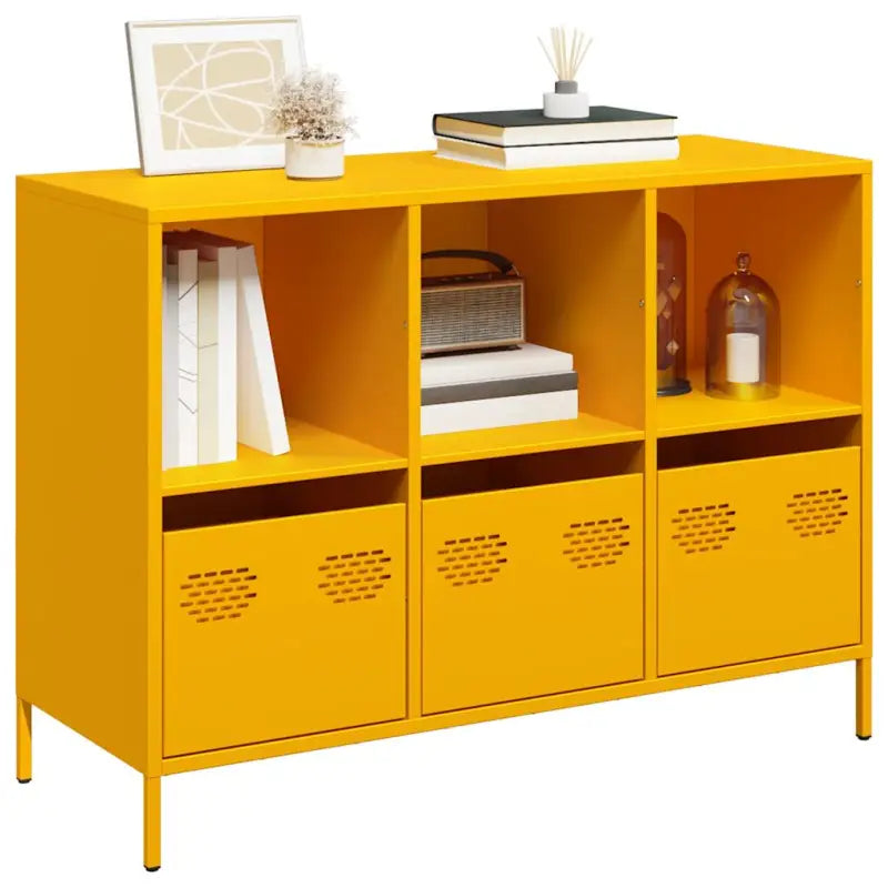 Dressoir met stevig tafelblad van koudgewalst staal - Mosterdgeel / 1 / 101.5 cm - Dressoirs & buffetkasten