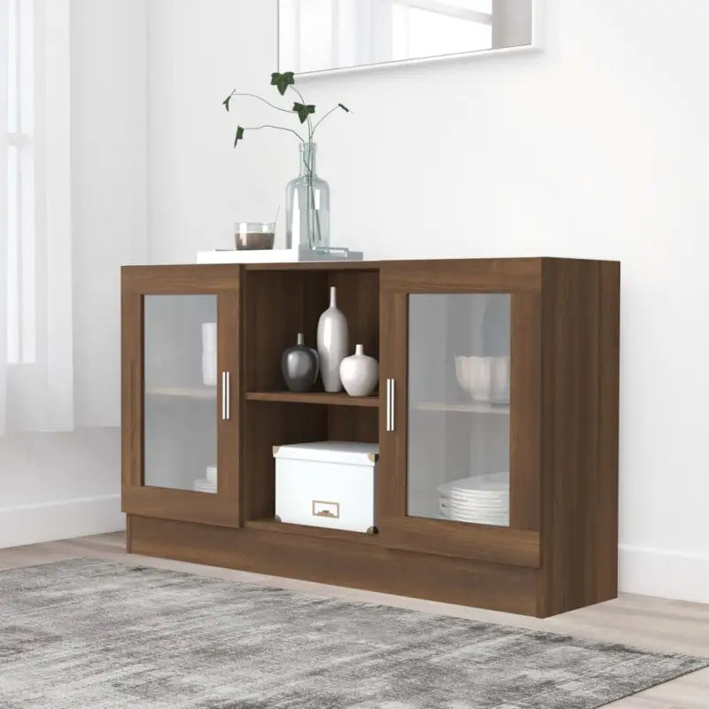 Dressoir van bewerkt hout voor een praktische en stijlvolle kamer - bruin eikenkleur / 1 / Bewerkt hout en glas