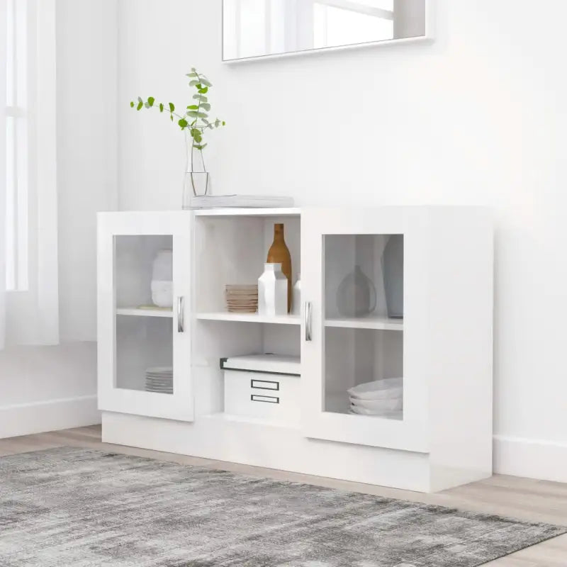 Dressoir van bewerkt hout voor een praktische en stijlvolle kamer - Hoogglans wit / 1 / Bewerkt hout en glas