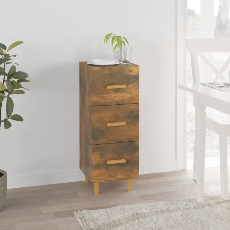 Dressoir van gerookt eiken met bewerkt hout en houten poten - Gerookt eiken / 1 - Dressoirs & buffetkasten
