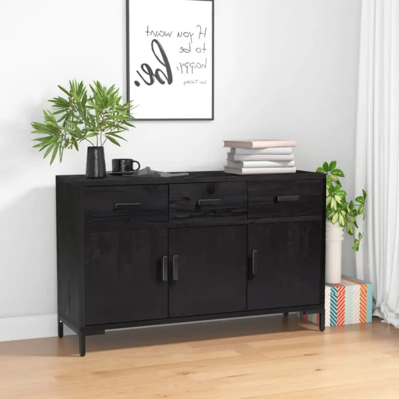 Dressoir van massief grenenhout met karakter voor elegante woonkamer - Zwart / 1 - Dressoirs & buffetkasten