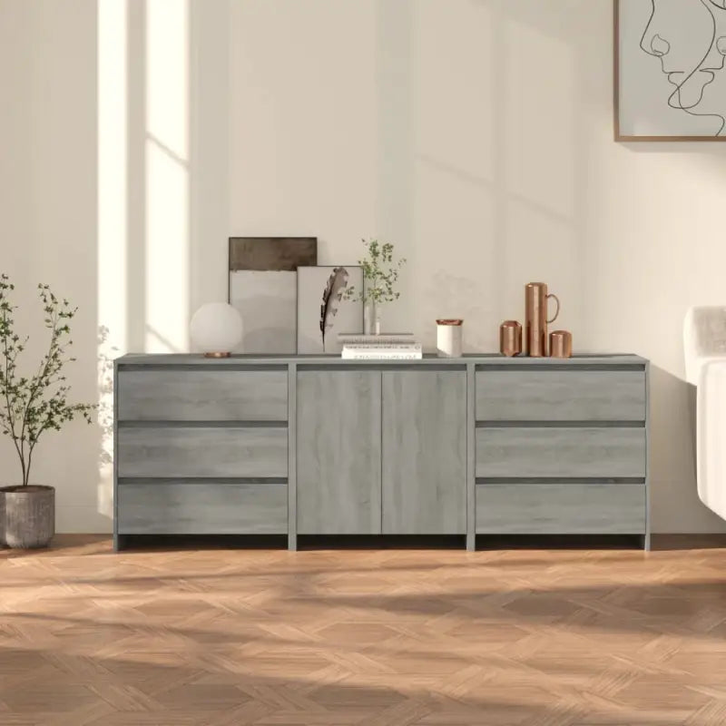 Dressoirs en buffetkasten met bewerkt hout en stevig tafelblad - Grijs sonoma / 3 - Dressoirs & buffetkasten