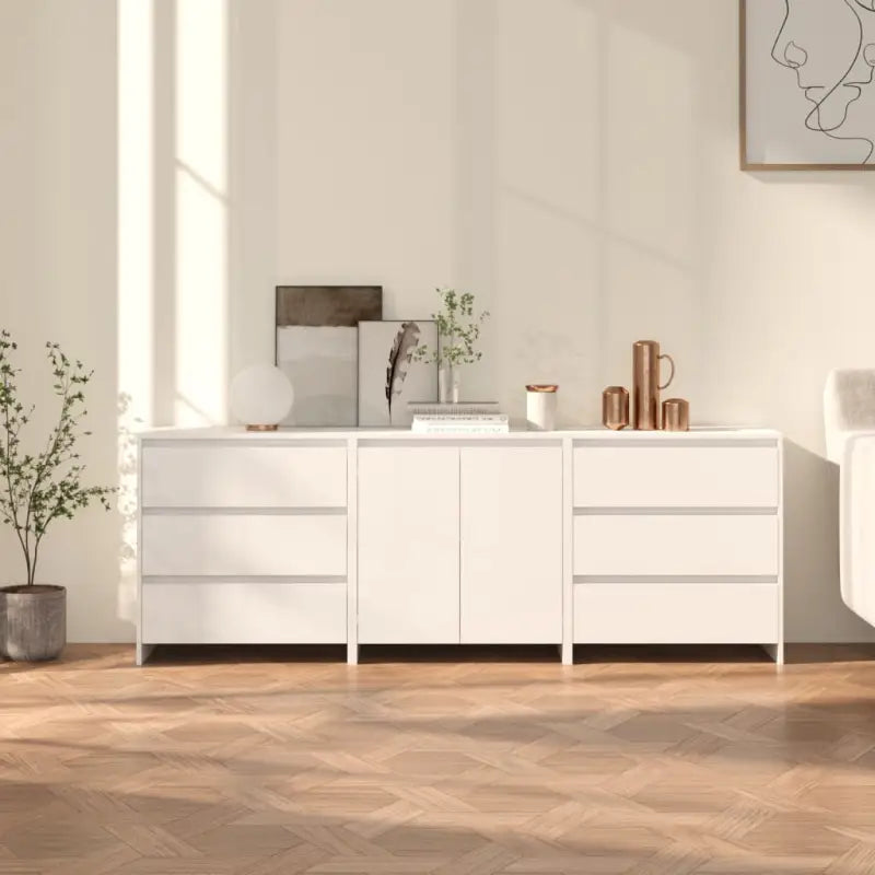 Dressoirs en buffetkasten met bewerkt hout en stevig tafelblad - Wit / 3 - Dressoirs & buffetkasten
