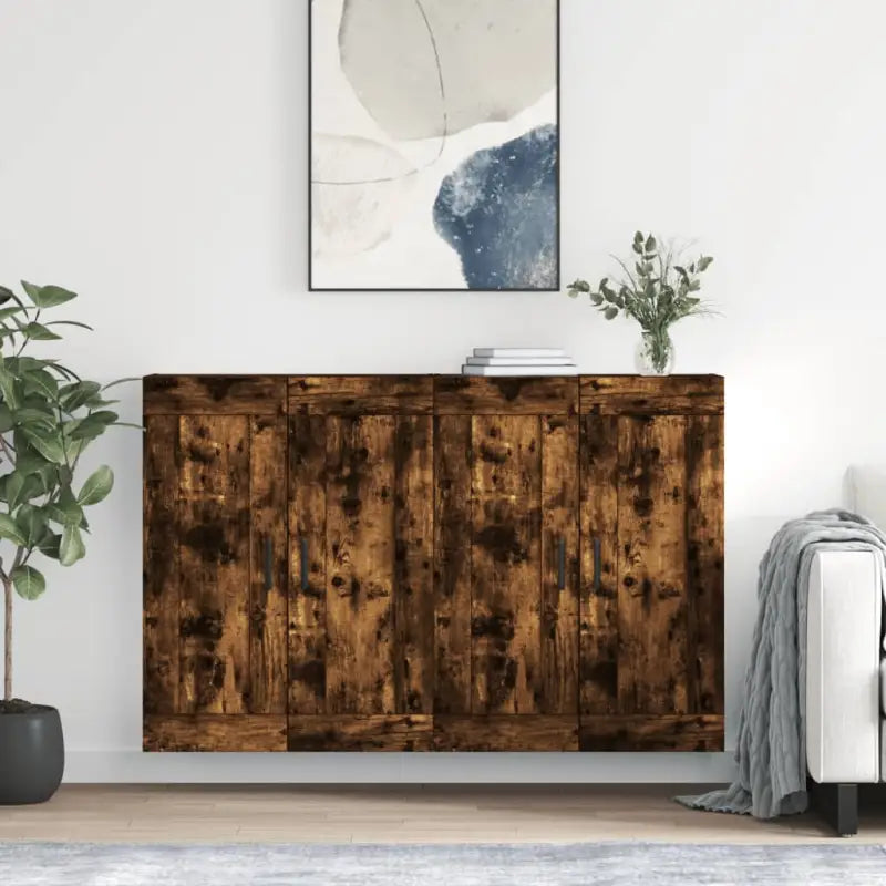 Dressoirs en buffetkasten van bewerkt hout met extra opbergruimte - Gerookt eiken / 2 / Rond zwart - Dressoirs &