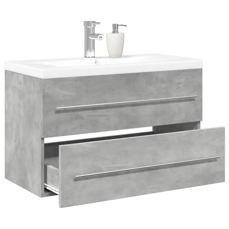 Duurzaam badkamermeubelset met bewerkt hout en ruime afmetingen - Betongrijs / 80 x 38.5 x 48 cm / zonder kraan