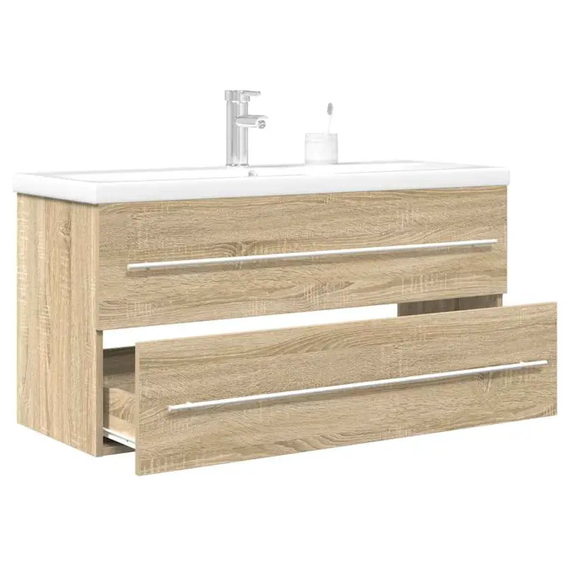 Duurzaam badkamermeubelset met bewerkt hout en ruime afmetingen - Sonoma eiken / 100 x 38.5 x 48 cm / met kraan