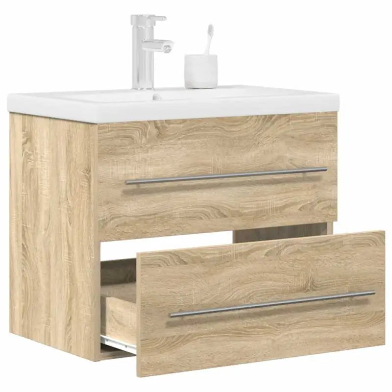 Duurzaam badkamermeubelset met bewerkt hout en ruime afmetingen - Sonoma eiken / 60 x 38.5 x 48 cm / met kraan