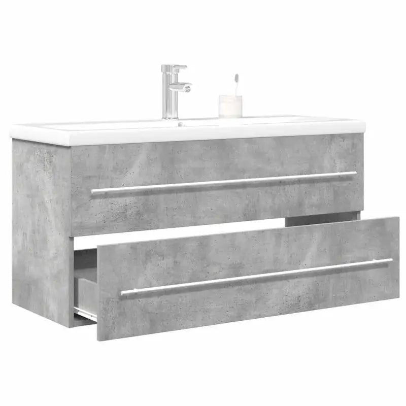 Duurzaam badkamermeubelset met bewerkt hout en ruime afmetingen - Betongrijs / 100 x 38.5 x 48 cm / met kraan