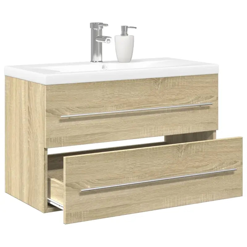 Duurzaam badkamermeubelset met bewerkt hout en ruime afmetingen - Sonoma eiken / 80 x 38.5 x 48 cm / zonder kraan