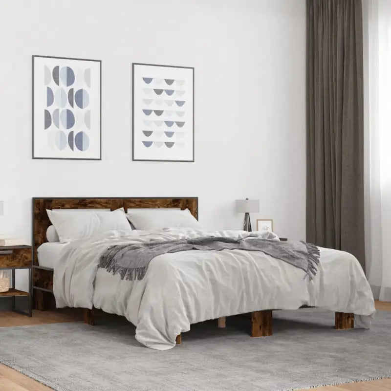 Duurzaam bedframe met bewerkt hout en multiplex lattenbodem - Gerookt eiken / 120 x 200 cm - Bedden & bedframes