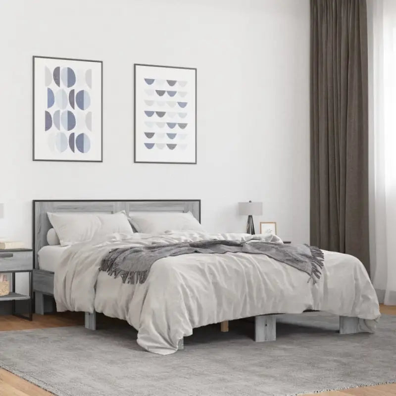 Duurzaam bedframe met bewerkt hout en multiplex lattenbodem - Grijs sonoma / 140 x 200 cm - Bedden & bedframes