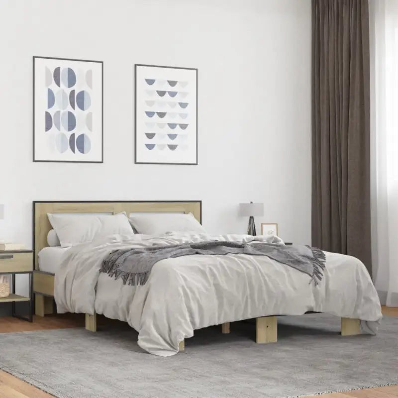 Duurzaam bedframe met bewerkt hout en multiplex lattenbodem - Sonoma eiken / 140 x 190 cm - Bedden & bedframes