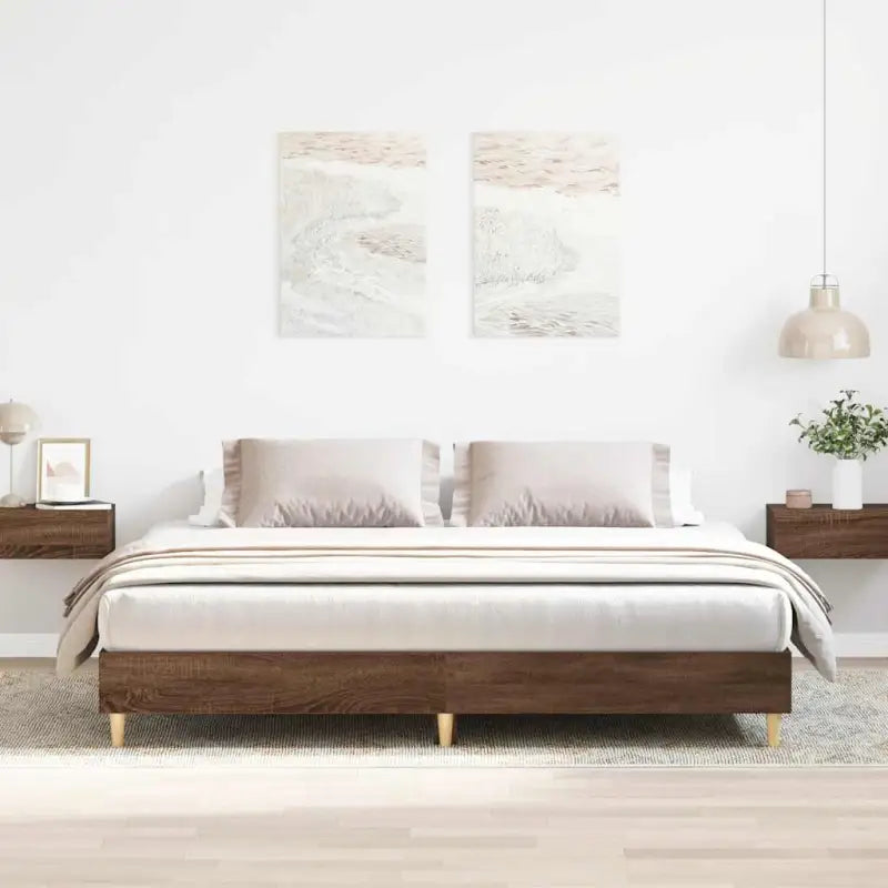 Duurzaam bedframe met multiplex lattenbodem voor een goede nachtrust - bruin eikenkleur / 160 x 200 cm - Bedden &