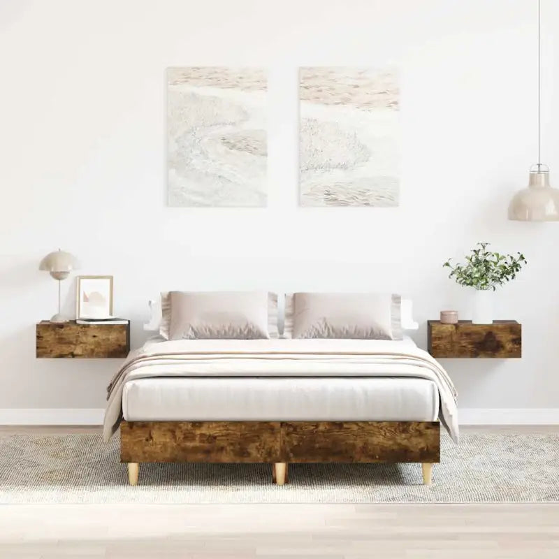 Duurzaam bedframe met multiplex lattenbodem voor een goede nachtrust - Gerookt eiken / 135 x 190 cm - Bedden & bedframes