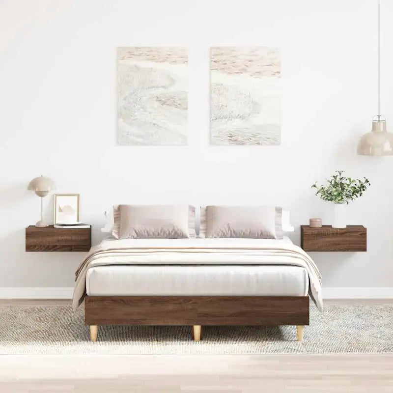 Duurzaam bedframe met multiplex lattenbodem voor een goede nachtrust - bruin eikenkleur / 140 x 190 cm - Bedden &