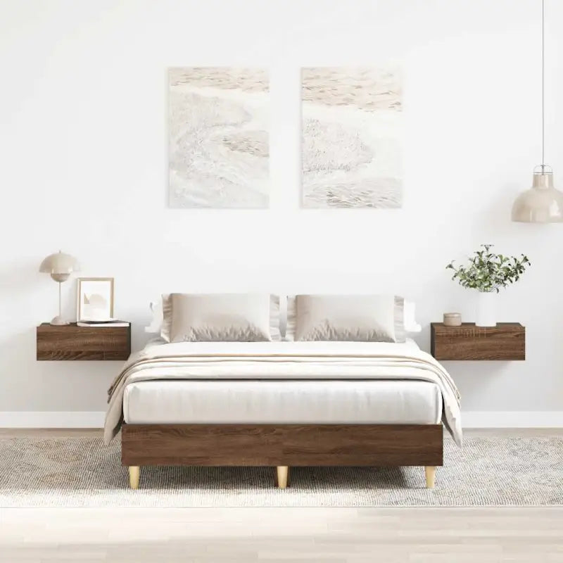 Duurzaam bedframe met multiplex lattenbodem voor een goede nachtrust - bruin eikenkleur / 135 x 190 cm - Bedden &