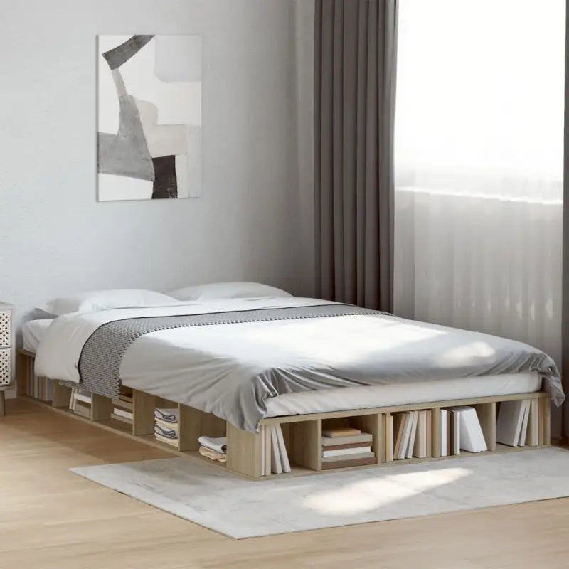 Duurzaam bedframe van bewerkt hout voor een comfortabele slaapkamer - Sonoma eiken / 140 x 190 cm - Bedden & bedframes
