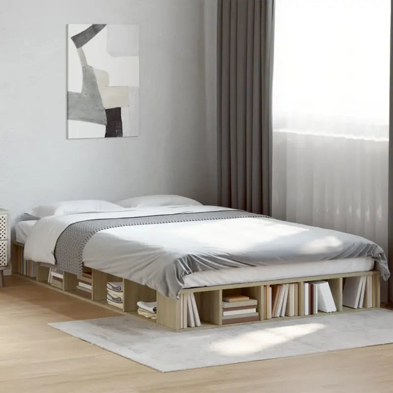 Duurzaam bedframe van bewerkt hout voor een comfortabele slaapkamer - Sonoma eiken / 135 x 190 cm - Bedden & bedframes