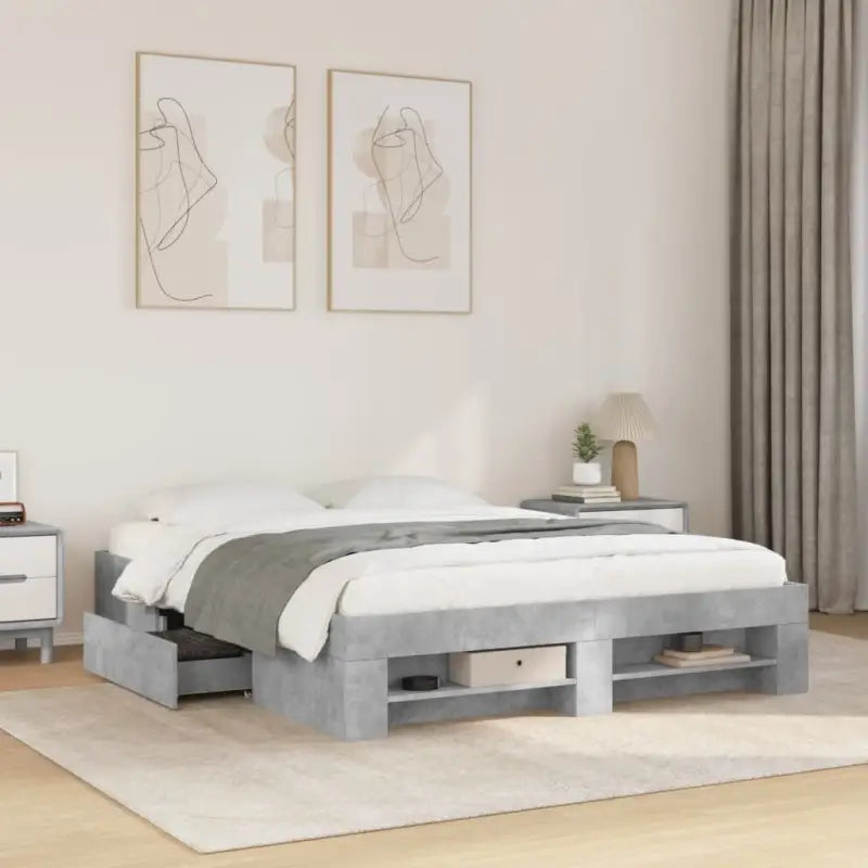 Duurzaam bedframe van bewerkt hout voor een goede nachtrust - Betongrijs / 150 x 200 cm - Bedden & bedframes