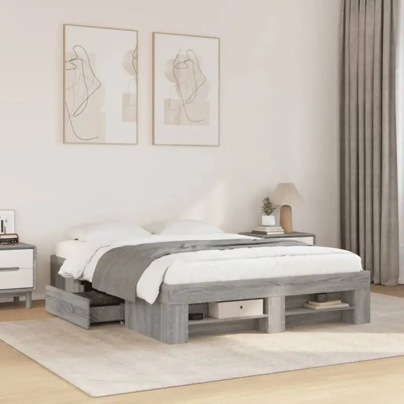 Duurzaam bedframe van bewerkt hout voor een goede nachtrust - Grijs sonoma / 140 x 190 cm - Bedden & bedframes