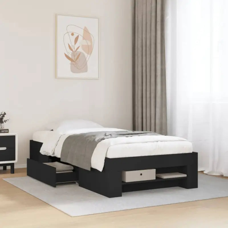 Duurzaam bedframe van bewerkt hout voor een goede nachtrust - Zwart / 100 x 200 cm - Bedden & bedframes