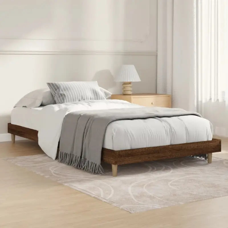 Duurzaam bewerkt hout bedframe met multiplex lattenbodem voor rust - bruin eikenkleur / 90 x 200 cm - Bedden & bedframes