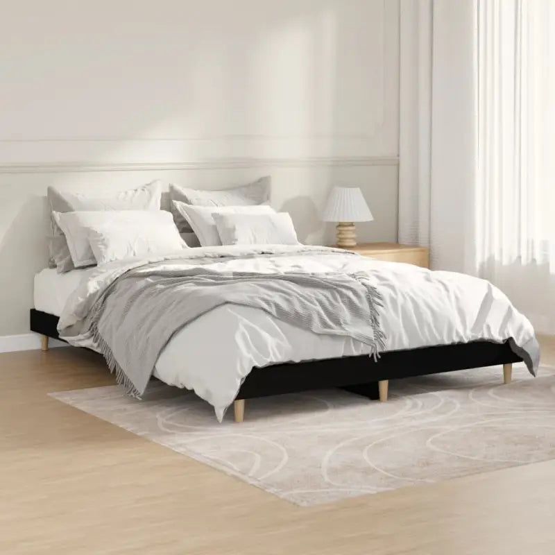 Duurzaam bewerkt hout bedframe met multiplex lattenbodem voor rust - Zwart / 135 x 190 cm - Bedden & bedframes