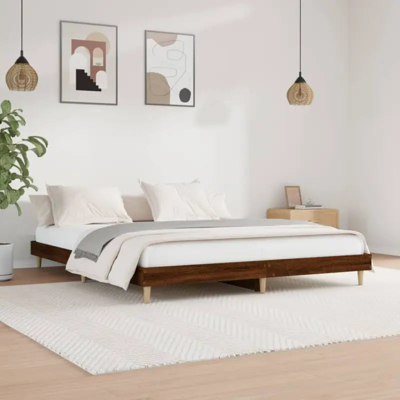 Duurzaam bewerkt hout bedframe met multiplex lattenbodem voor rust - bruin eikenkleur / 160 x 200 cm - Bedden &