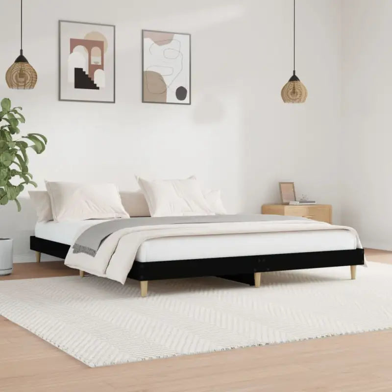 Duurzaam bewerkt hout bedframe met multiplex lattenbodem voor rust - Zwart / 200 x 200 cm - Bedden & bedframes