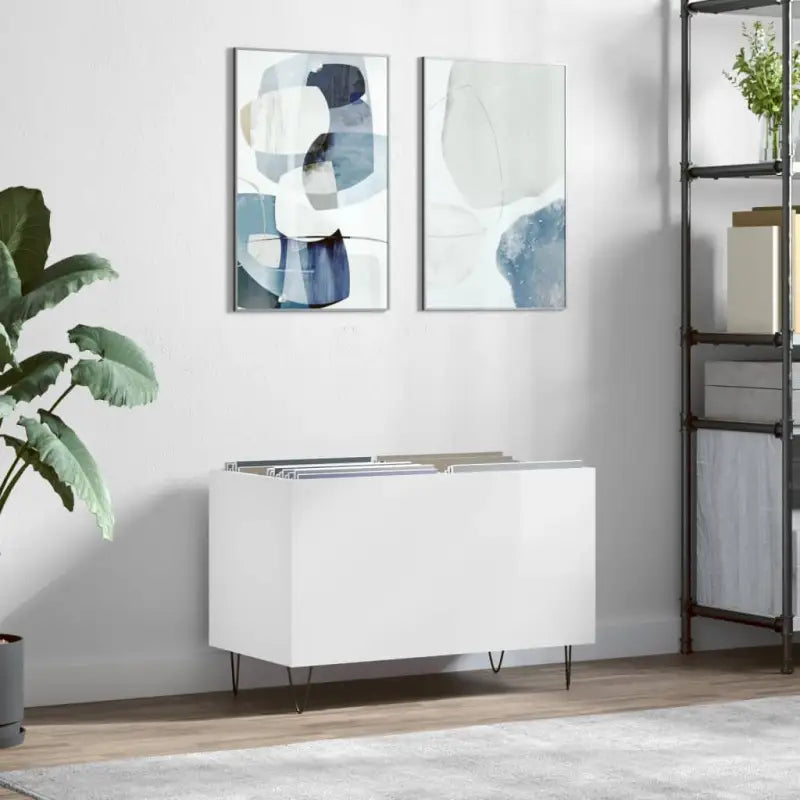 Duurzame grijs Sonoma Vinylkast met stevige blad en ijzeren poten - Hoogglans wit / 1 - Cd- & dvd-kasten