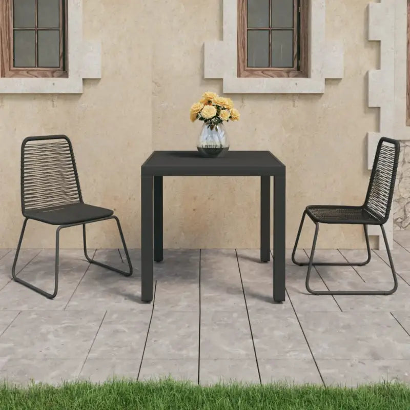 Duurzame PVC-Rattan Tuinset met Stalen Frame - Zwart / 79 cm tafellengte - Tuinsets