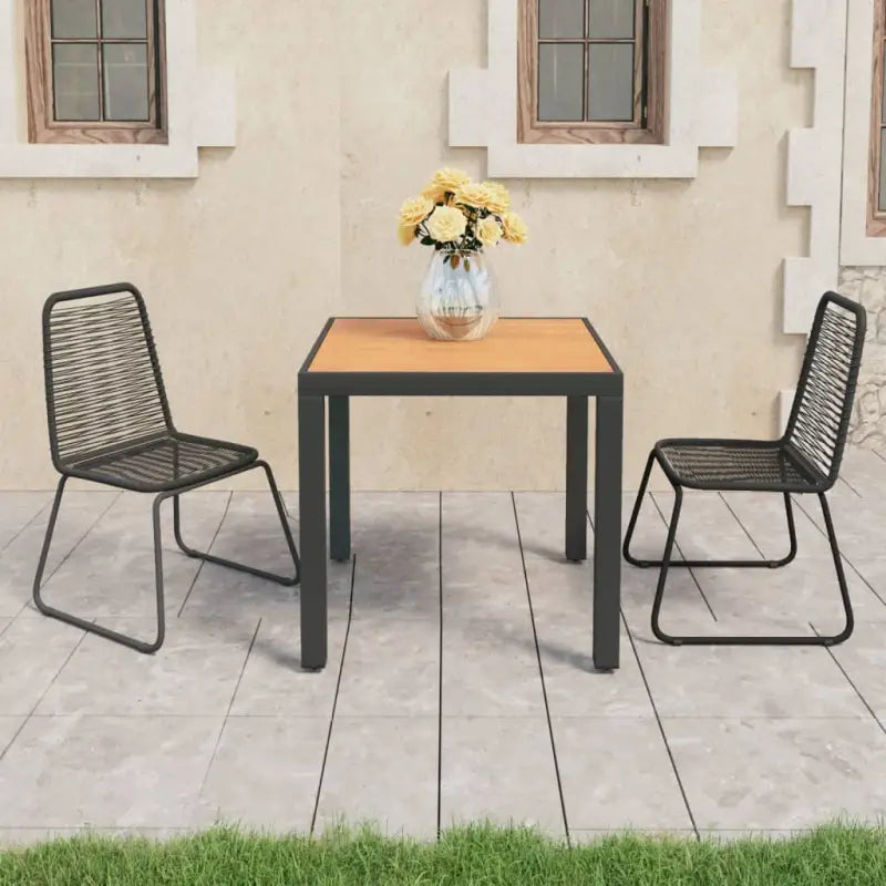 Duurzame PVC-Rattan Tuinset met Stalen Frame - Zwart en bruin / 79 cm tafellengte - Tuinsets