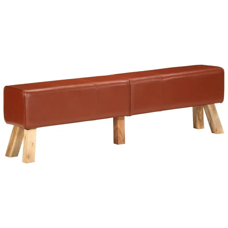 Echt leren eetbank met vintage uitstraling en massief mangohout - Donkerbruin / 160 cm / with 5 legs - Keuken- &