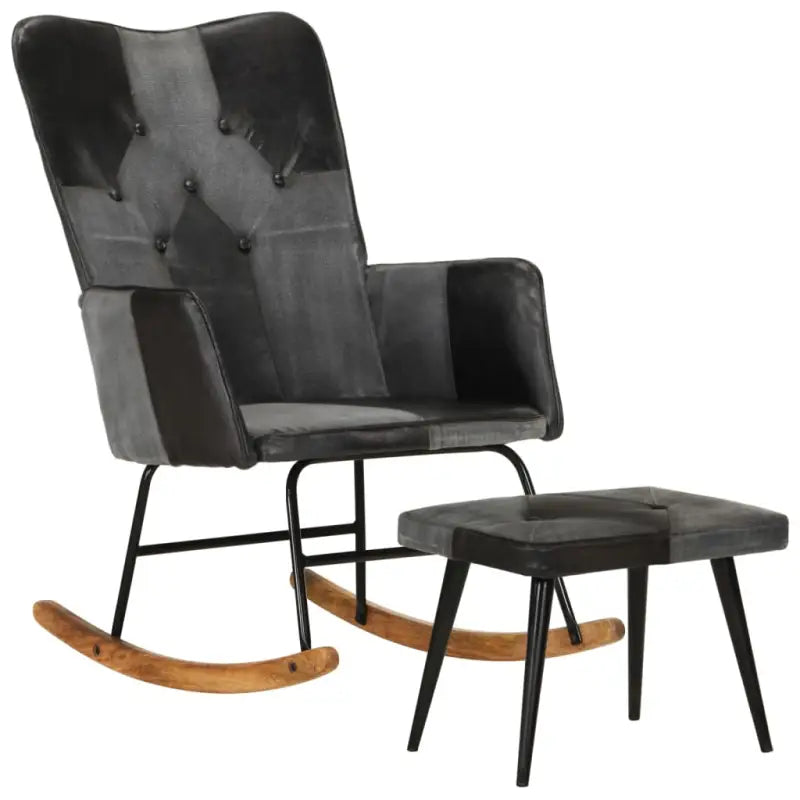 Echt leren schommelstoel met voetenbank voor ontspanning in huis - Zwart / 1 / Echt leer en canvas - Schommelstoelen