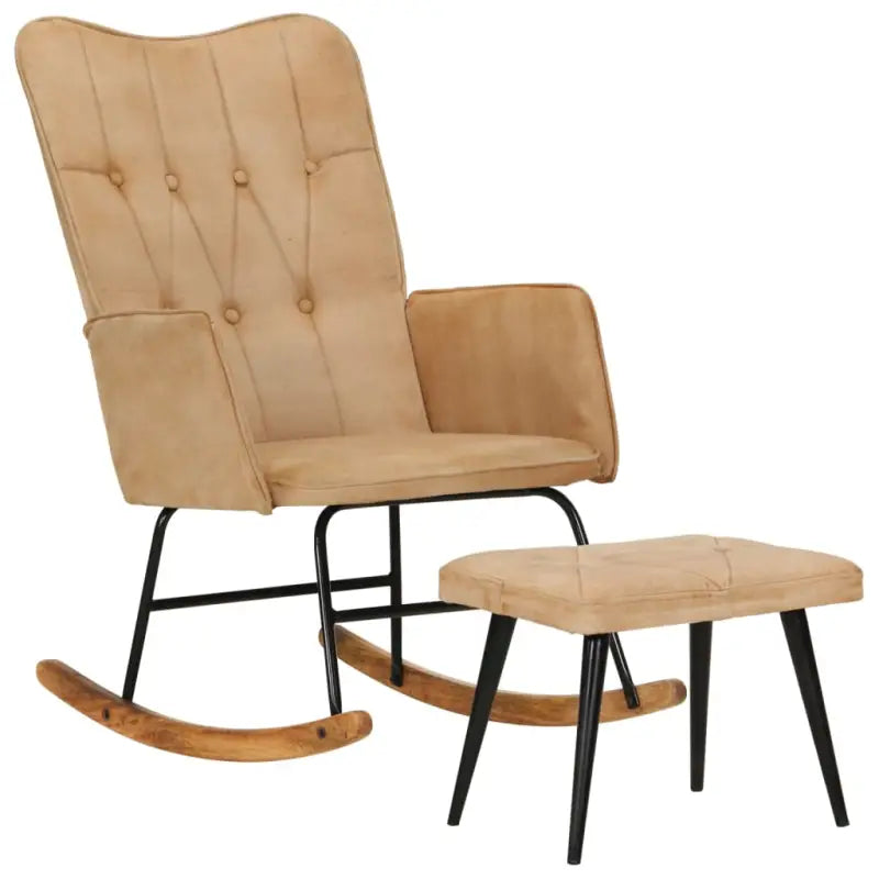 Echt leren schommelstoel met voetenbank voor ontspanning in huis - Crème / 1 / Canvas - Schommelstoelen