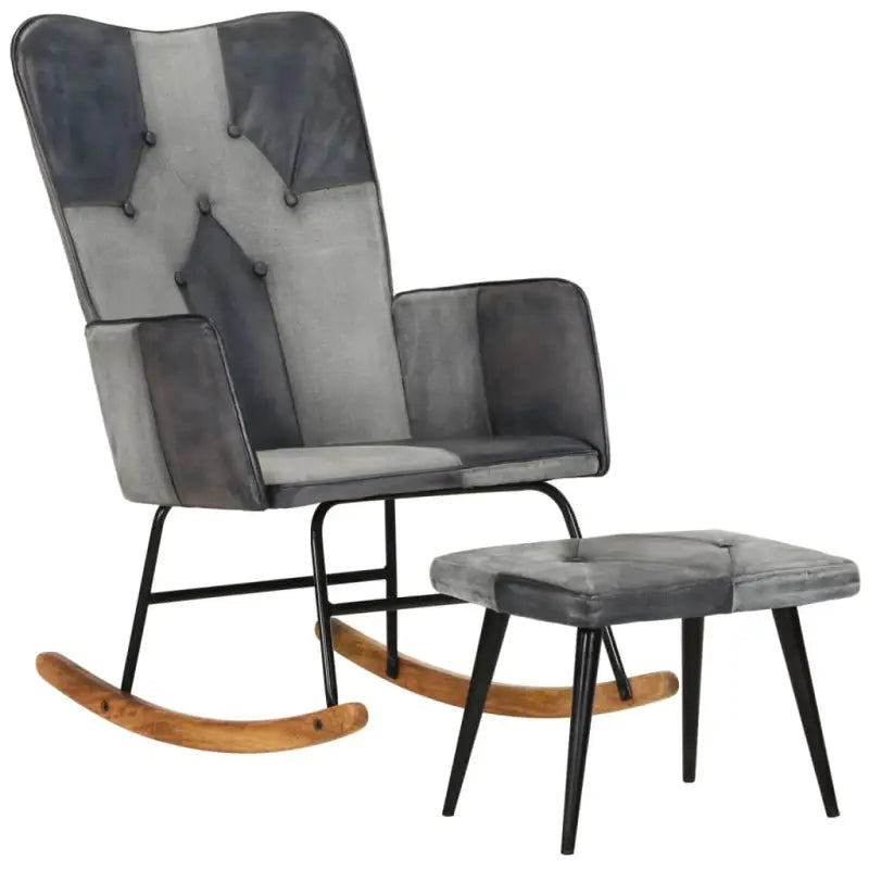 Echt leren schommelstoel met voetenbank voor ontspanning in huis - Grijs / 1 / Echt leer en canvas - Schommelstoelen