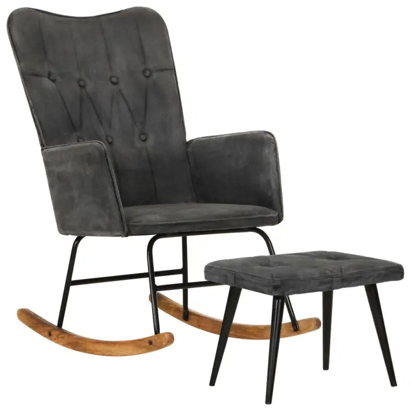 Echt leren schommelstoel met voetenbank voor ontspanning in huis - Zwart / 1 / Canvas - Schommelstoelen