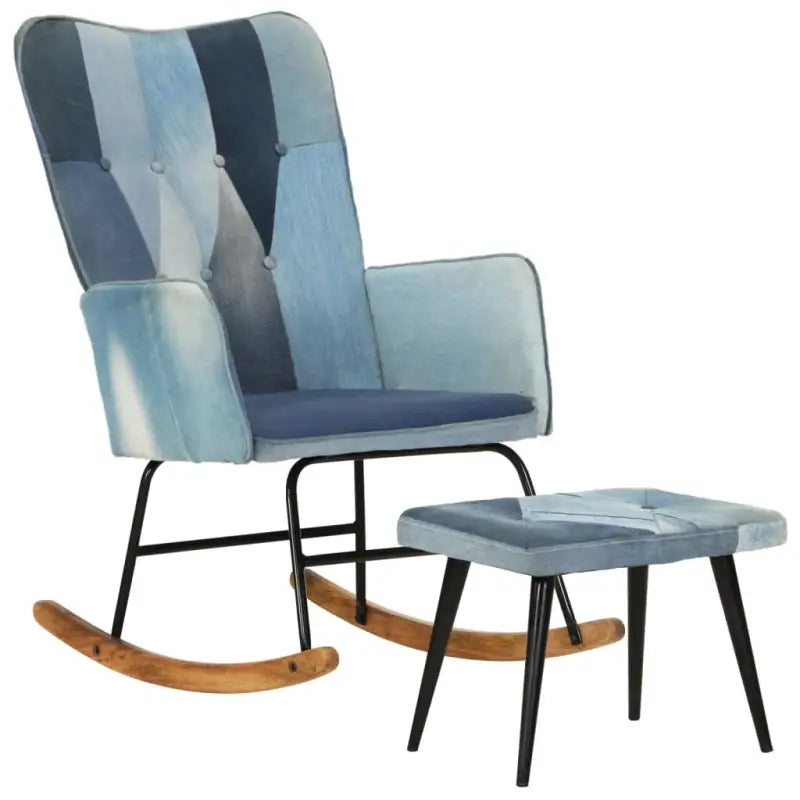 Echt leren schommelstoel met voetenbank voor ontspanning in huis - Blauw / 1 / Canvas - Schommelstoelen