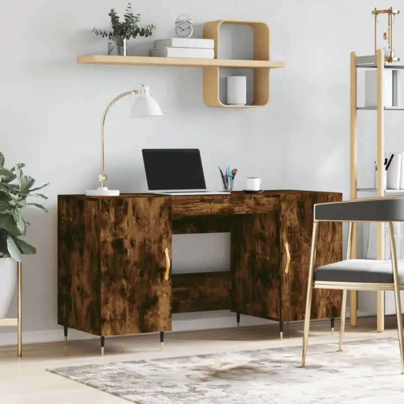 Eenvoudig bureau van bewerkt hout met elegante charme - Gerookt eiken - Bureaus
