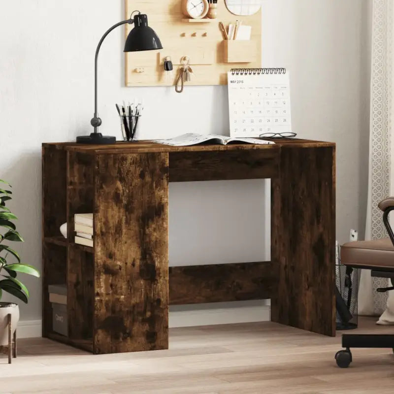 Eenvoudig schoon bureau van bewerkt hout voor woonruimte - Gerookt eiken - Bureaus