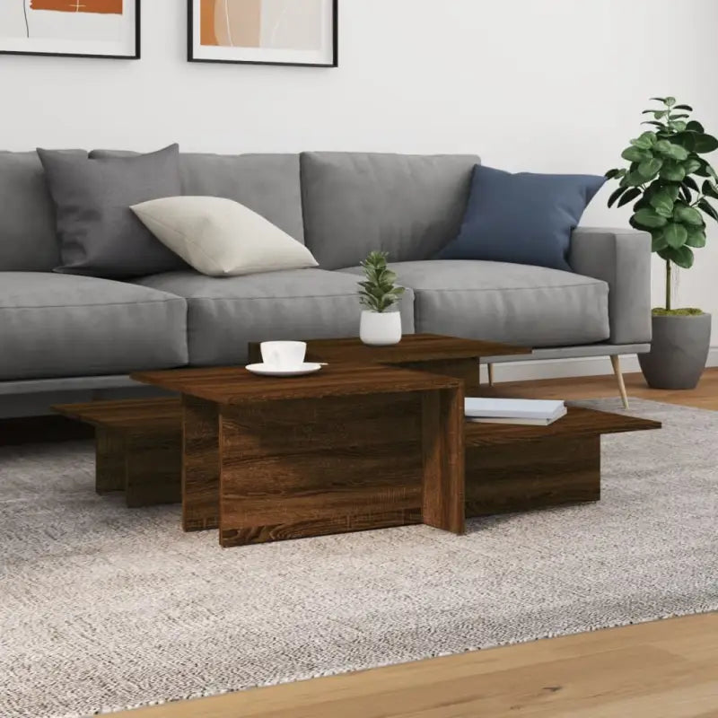 Eenvoudig schoon te maken salontafel met bewerkt hout - bruin eikenkleur / 2 - Salontafels
