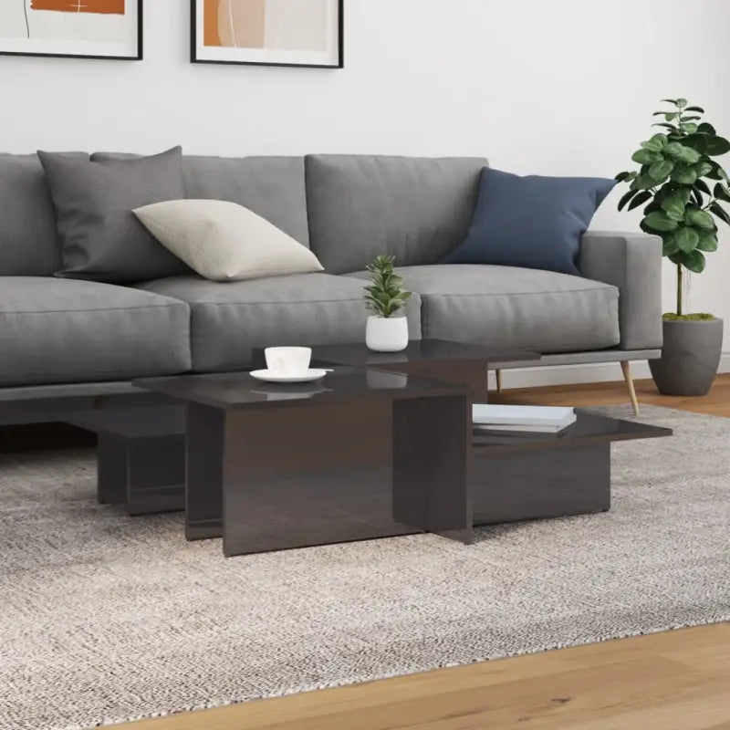 Eenvoudig schoon te maken salontafel met bewerkt hout - Hoogglans grijs / 2 - Salontafels