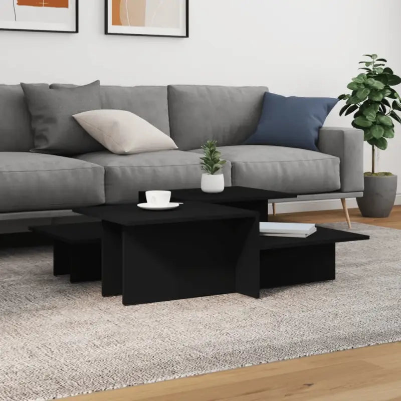 Eenvoudig schoon te maken salontafel met bewerkt hout - Zwart / 2 - Salontafels