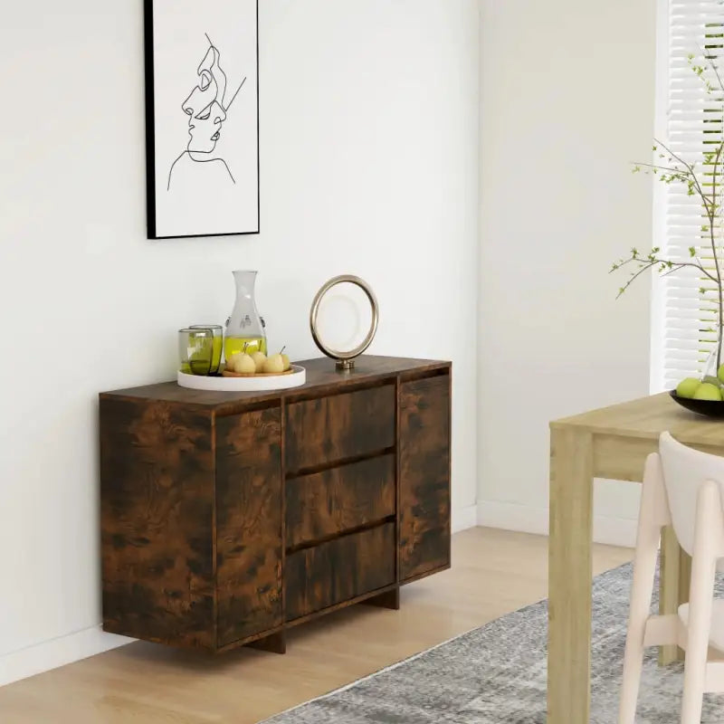 Eenvoudige Bezocht Bewerkt Hout Dressoir met Modern Design - Gerookt eiken / 1 - Dressoirs & buffetkasten