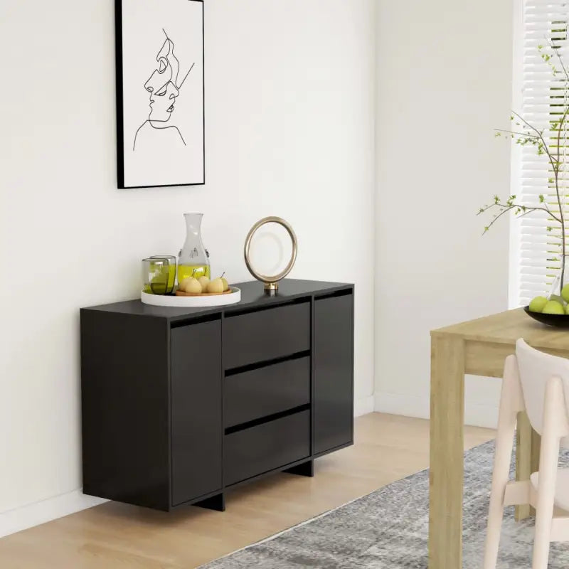 Eenvoudige Bezocht Bewerkt Hout Dressoir met Modern Design - Zwart / 1 - Dressoirs & buffetkasten